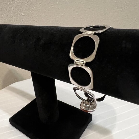 Vintage Italian Sterling Silver Open Link Bracelet w/ Carnelian Clasp – ST. SILV - Picture 7 of 12